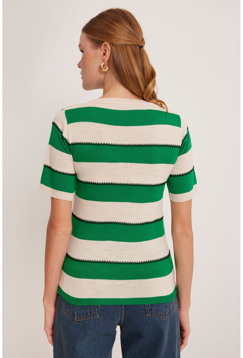 15869 Striped Short Sleeve Blouse