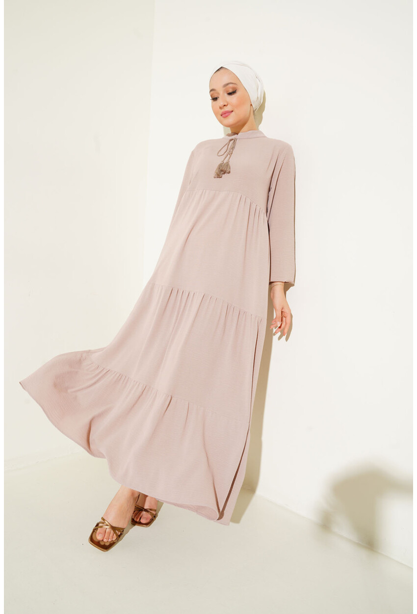 1627 Hijab Dress With Lace-Up Collar