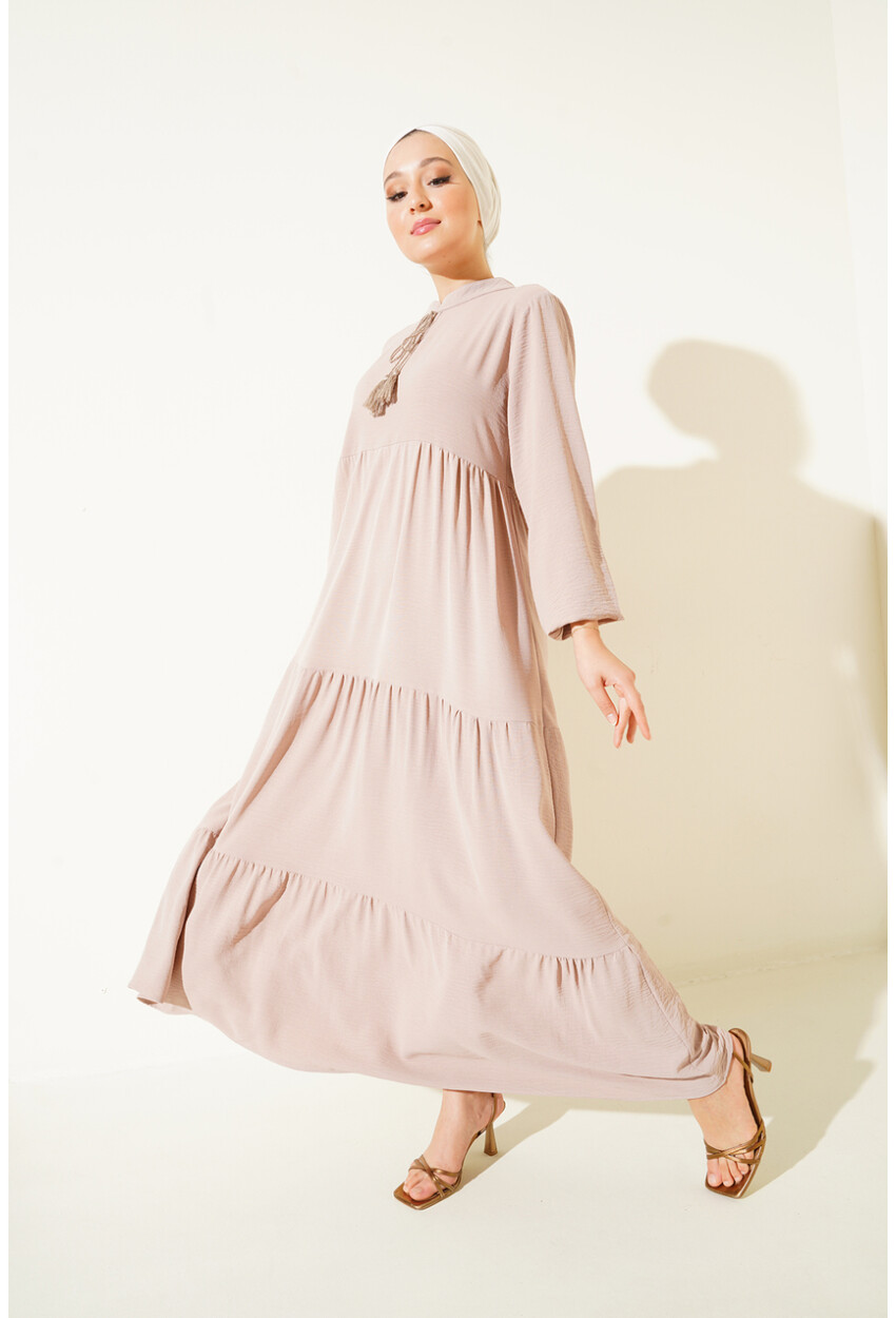 1627 Hijab Dress With Lace-Up Collar