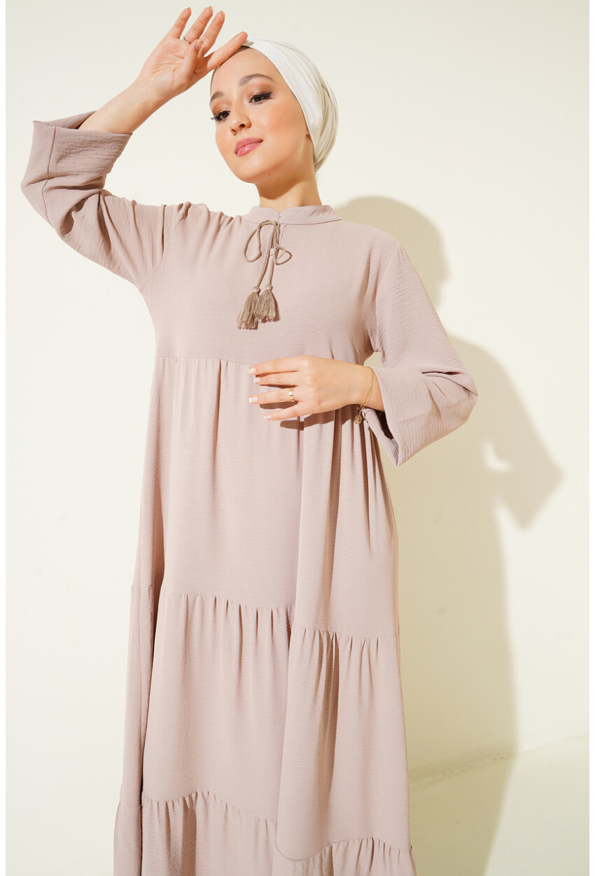 1627 Hijab Dress With Lace-Up Collar