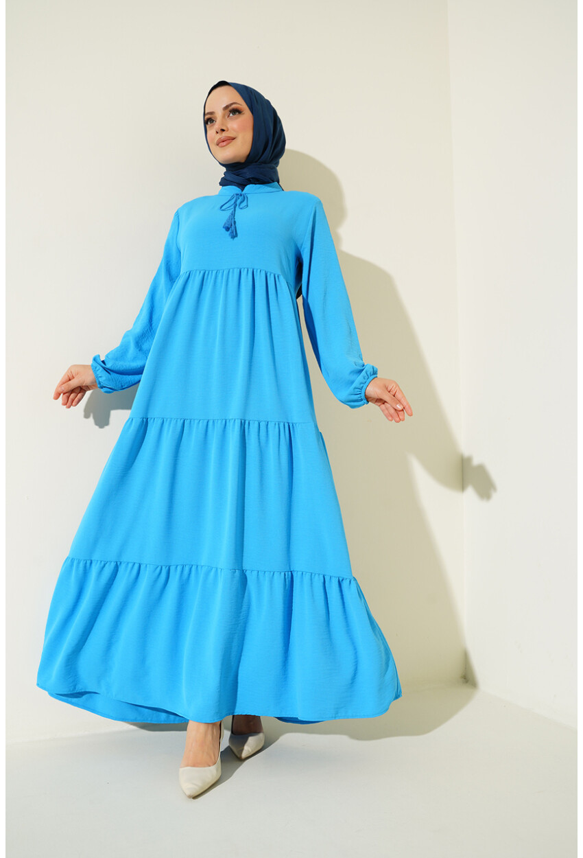 1627 Hijab Dress With Lace-Up Collar