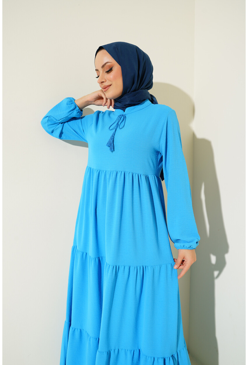 1627 Hijab Dress With Lace-Up Collar