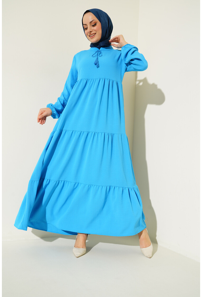 1627 Hijab Dress With Lace-Up Collar