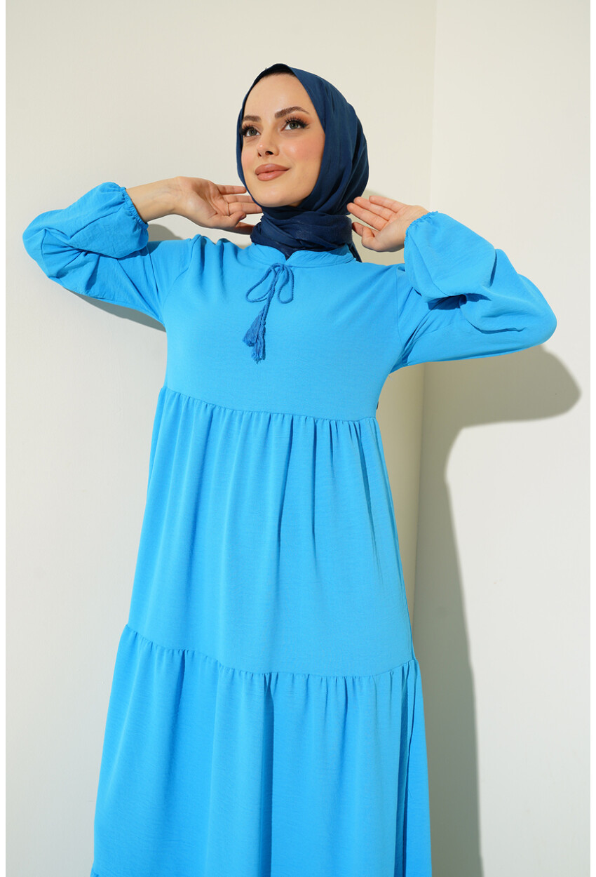 1627 Hijab Dress With Lace-Up Collar