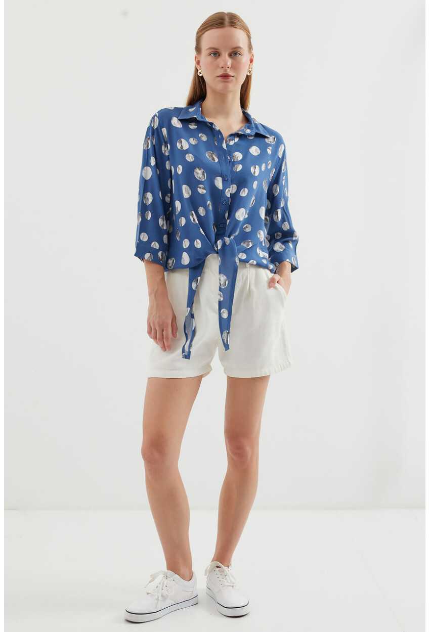 20243 Patterned Front-Tie Shirt