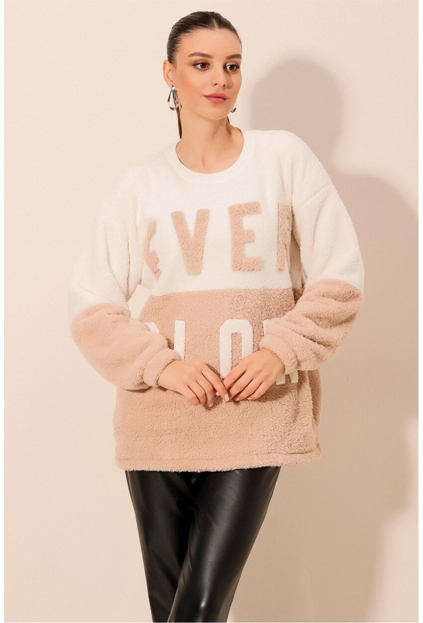 55438 Blok Renkli Peluş Sweatshirt