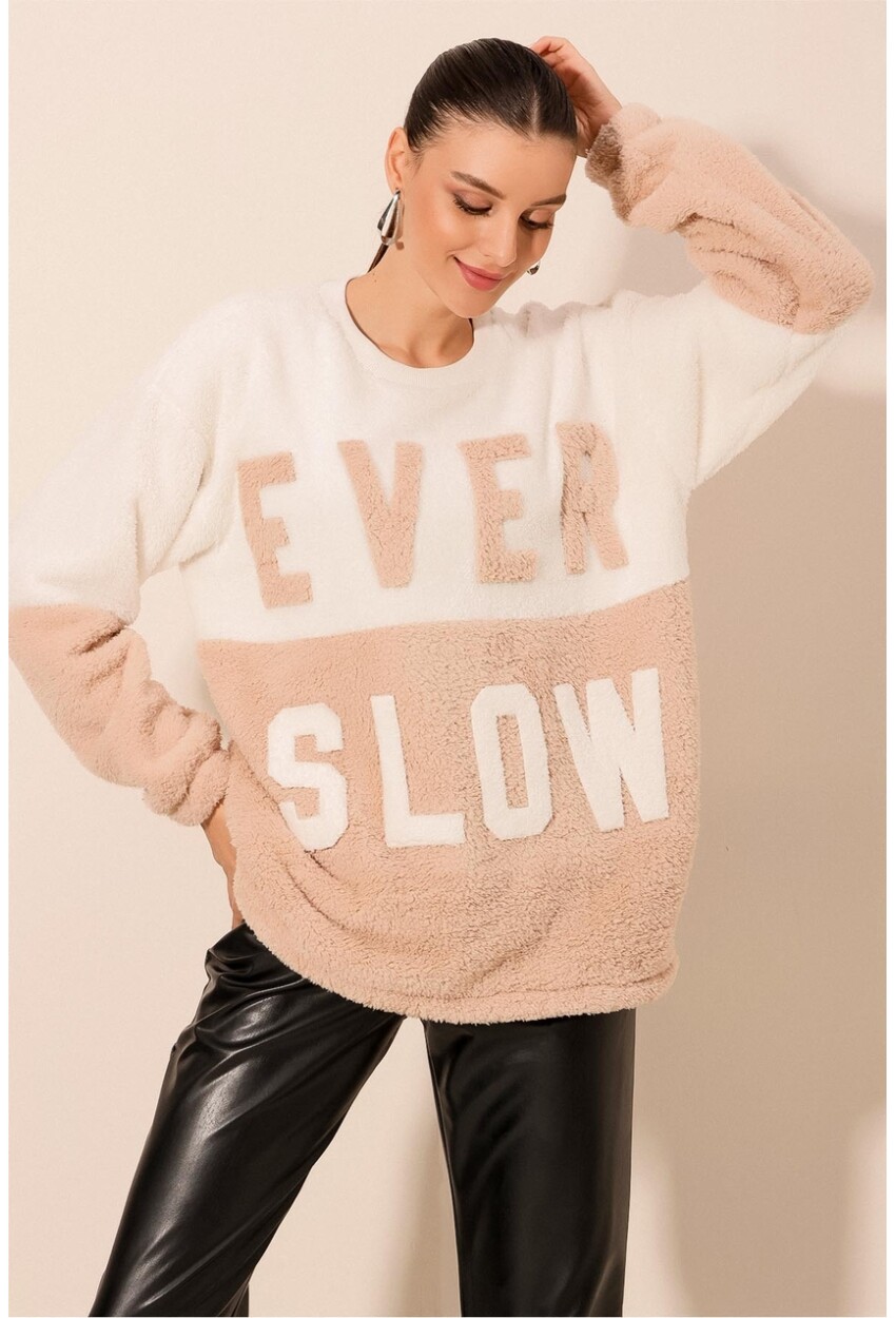 55438 Blok Renkli Peluş Sweatshirt