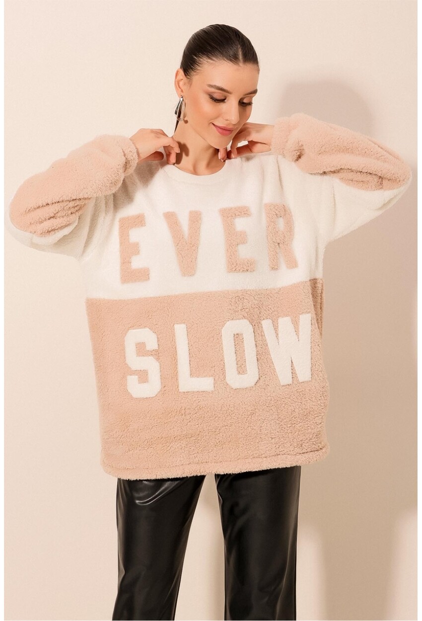 55438 Blok Renkli Peluş Sweatshirt