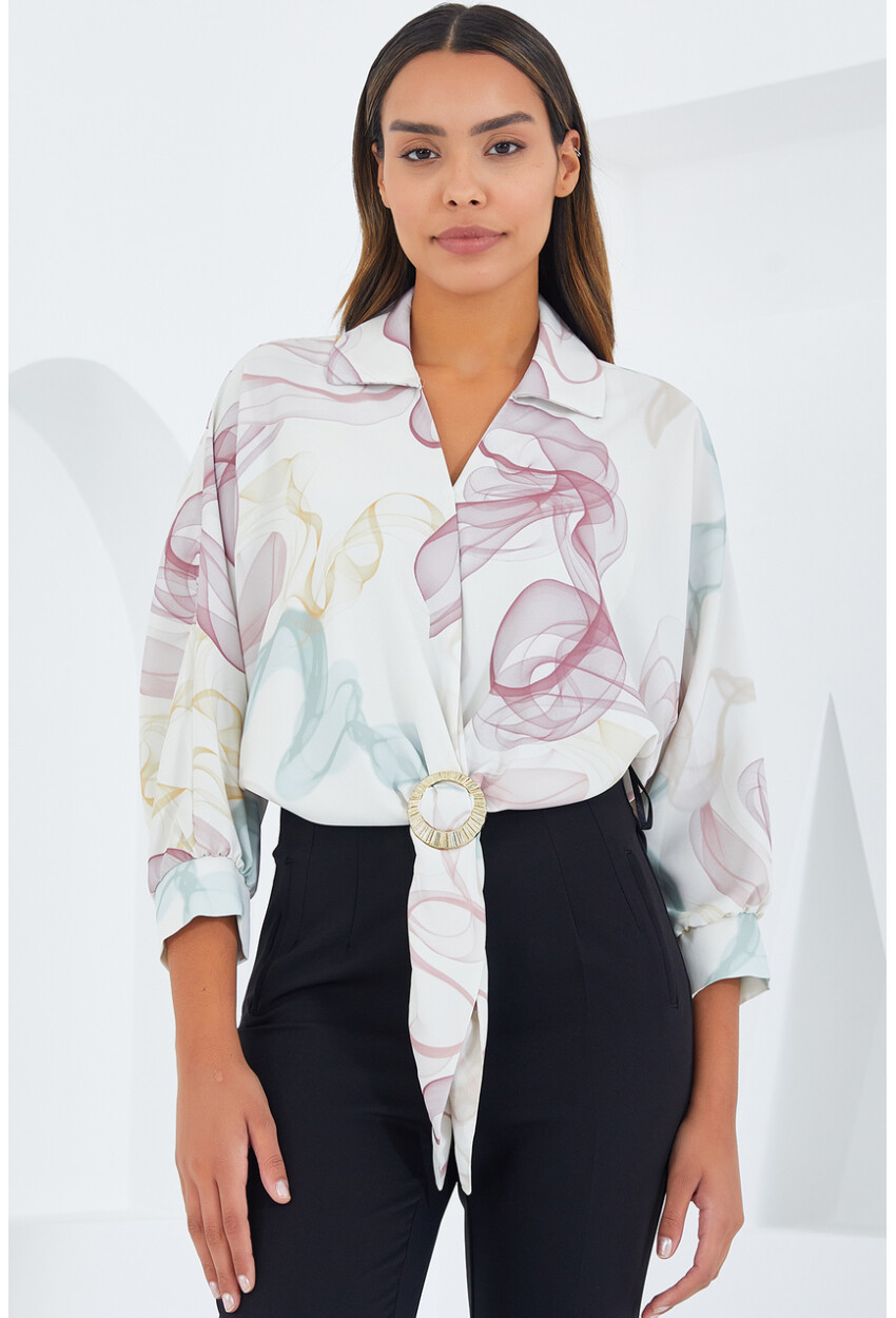 Womens Oversized Draped Crop Satin Shirt 906