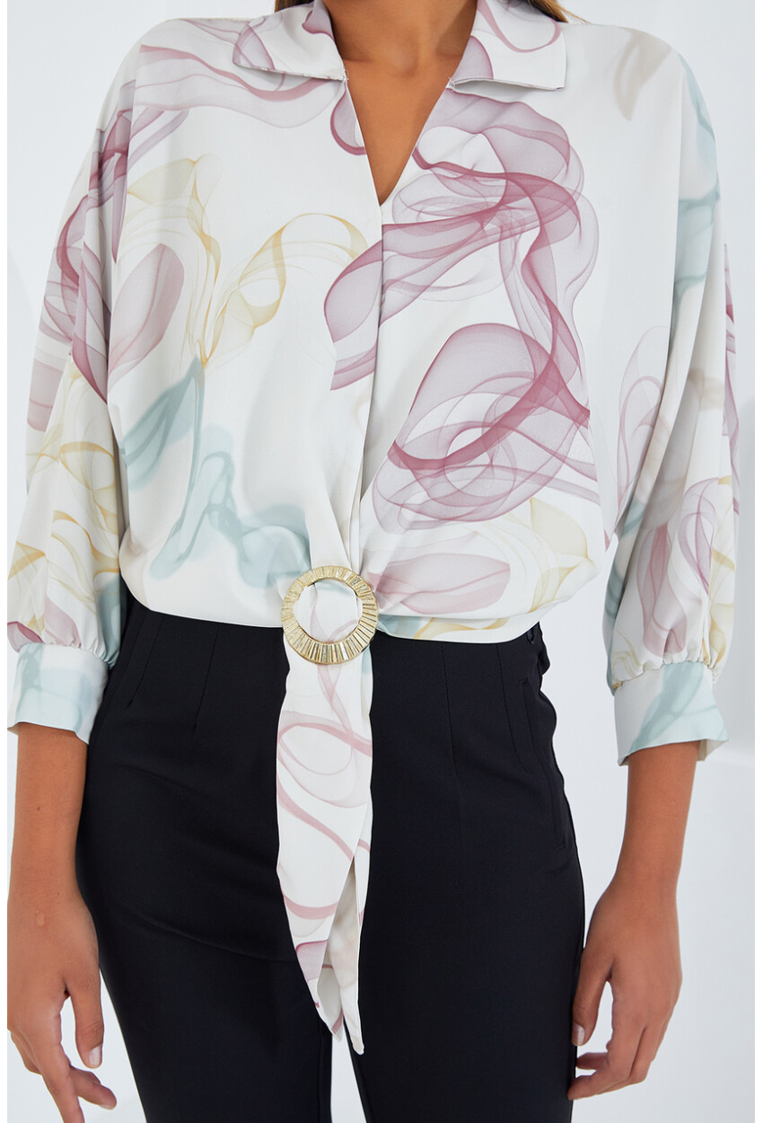 Womens Oversized Draped Crop Satin Shirt 906