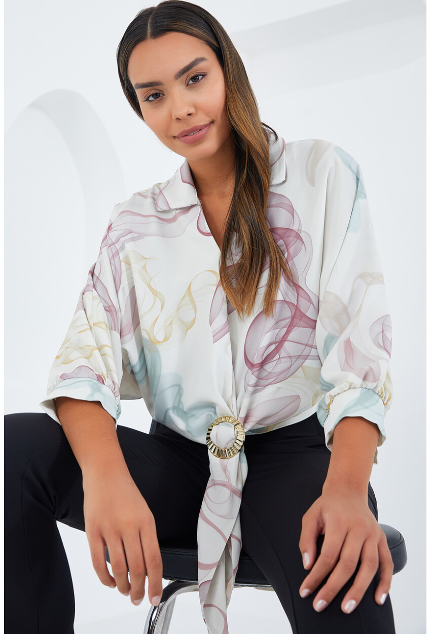 Womens Oversized Draped Crop Satin Shirt 906