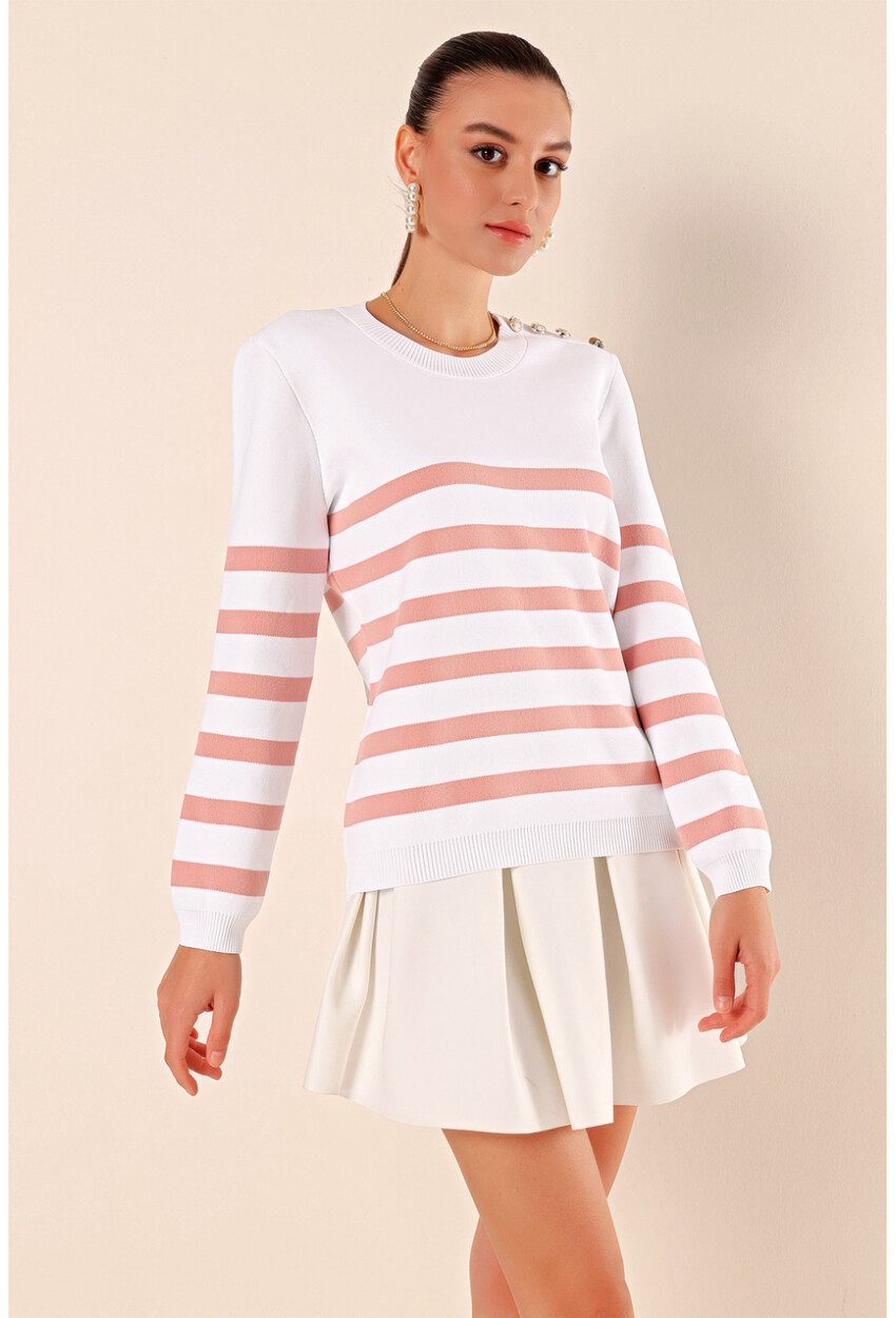 15820 Striped Sweater With Buttons