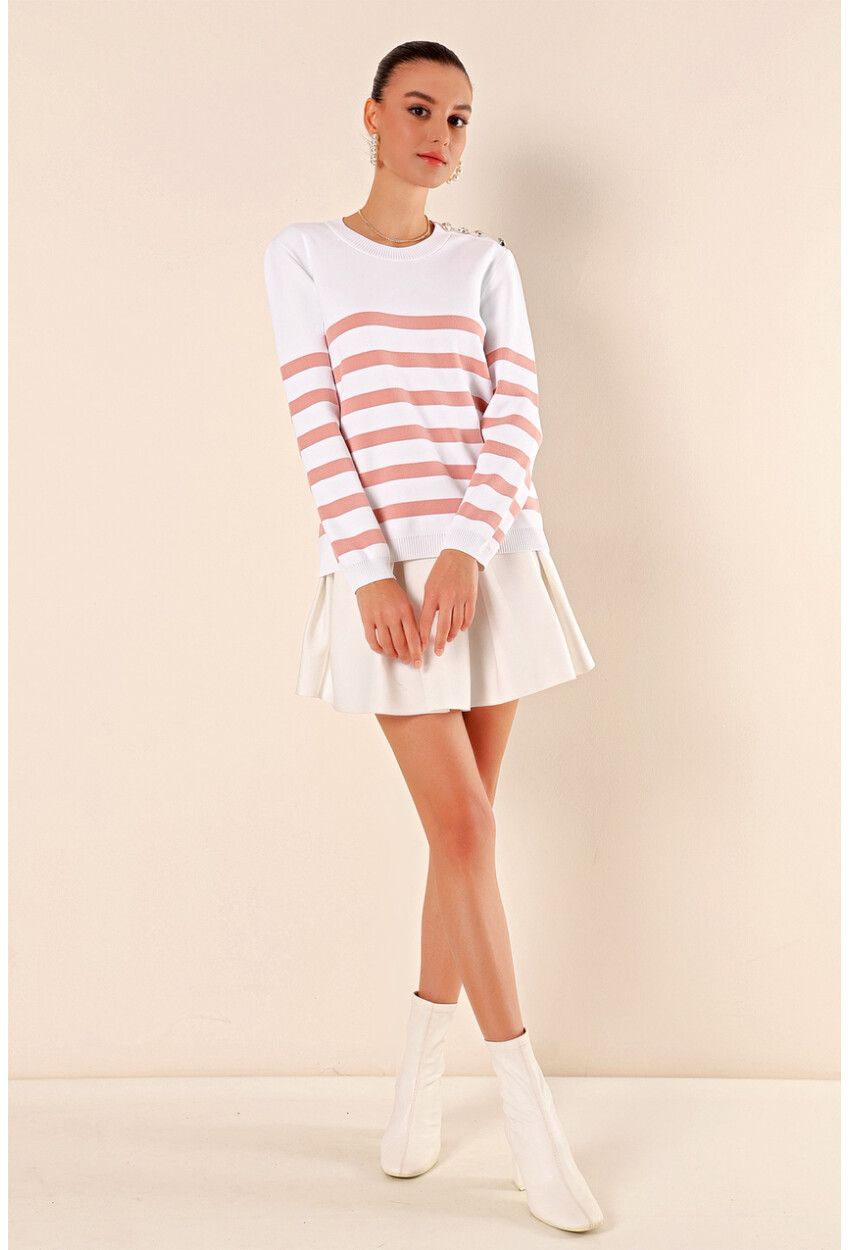 15820 Striped Sweater With Buttons