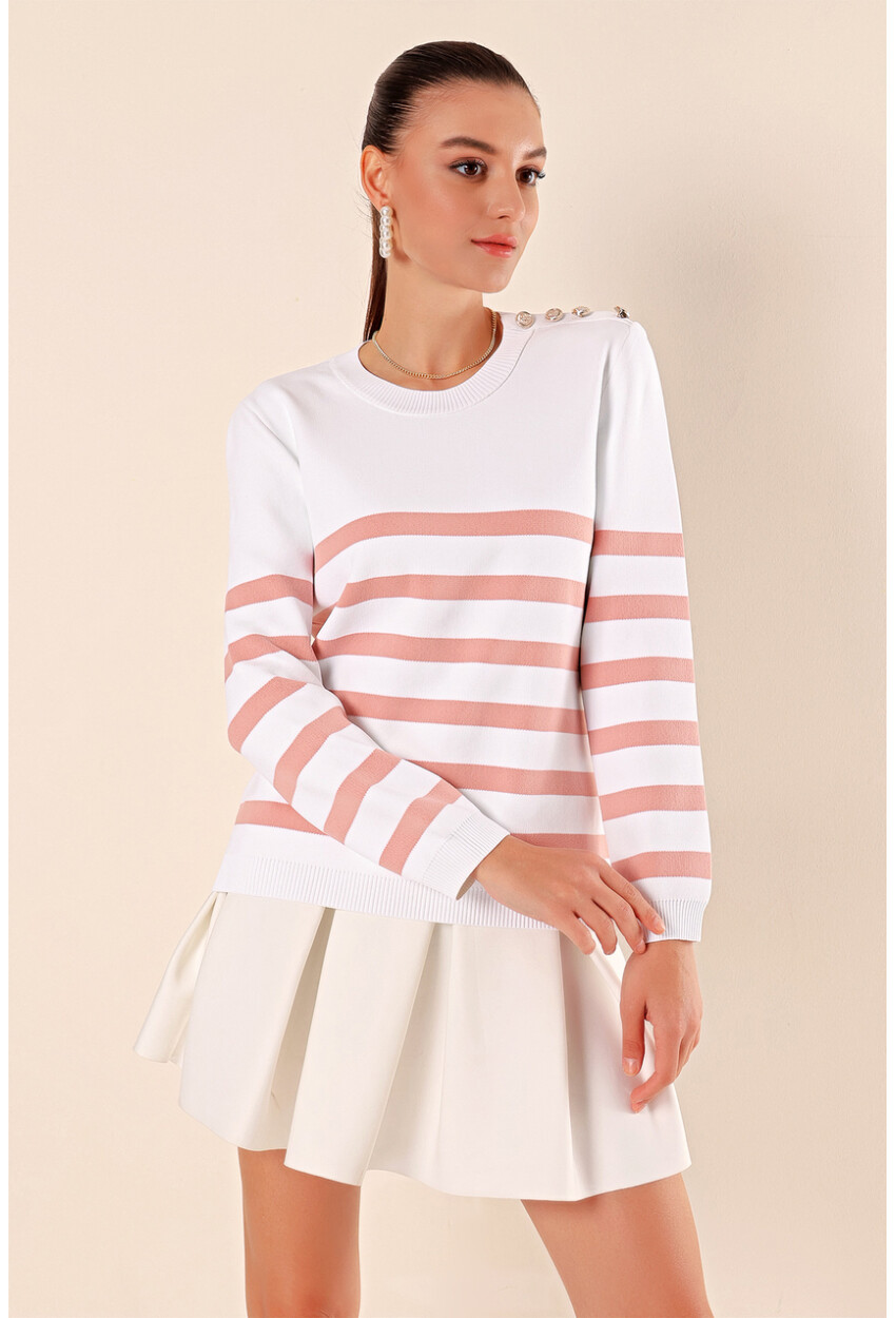 15820 Striped Sweater With Buttons