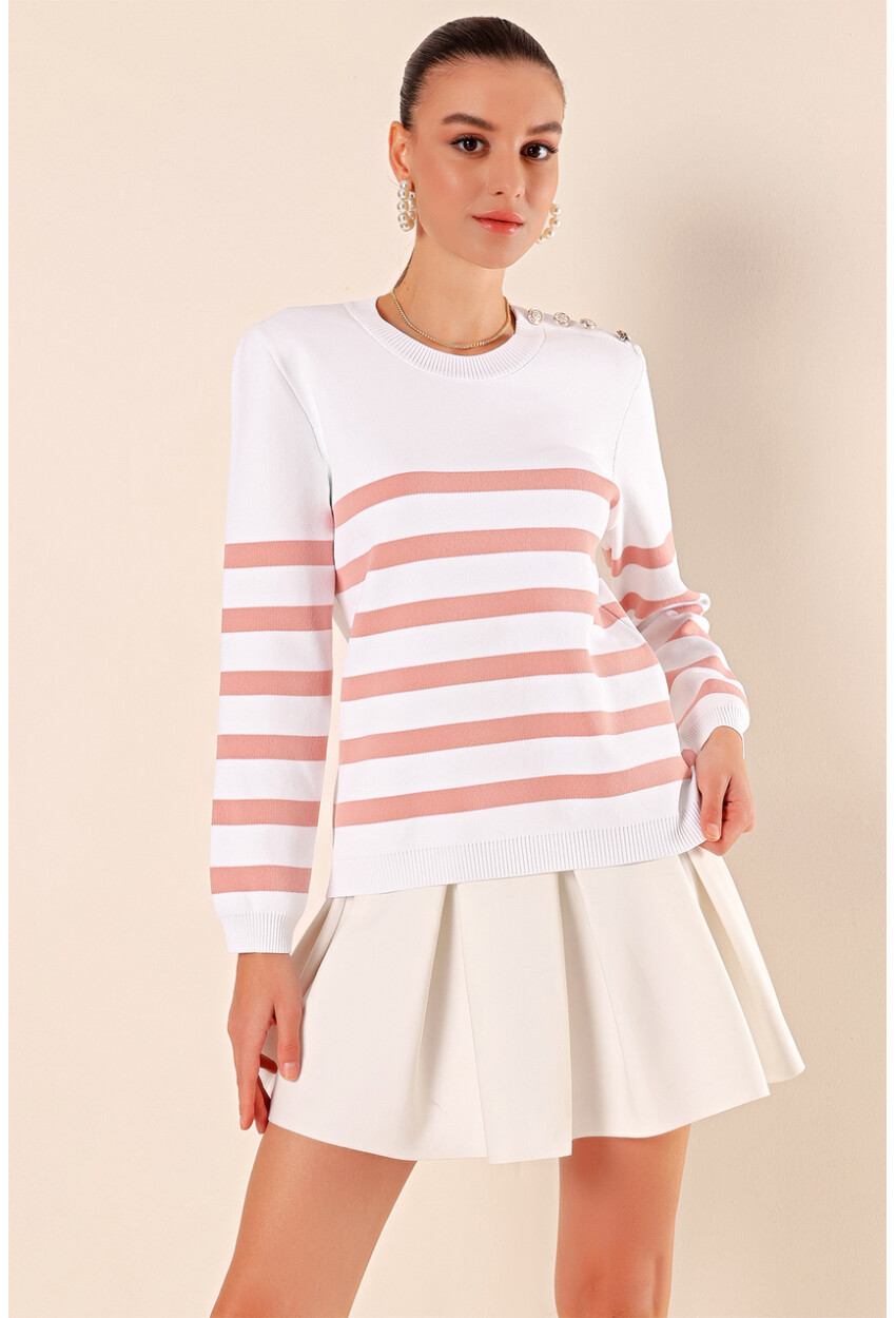 15820 Striped Sweater With Buttons