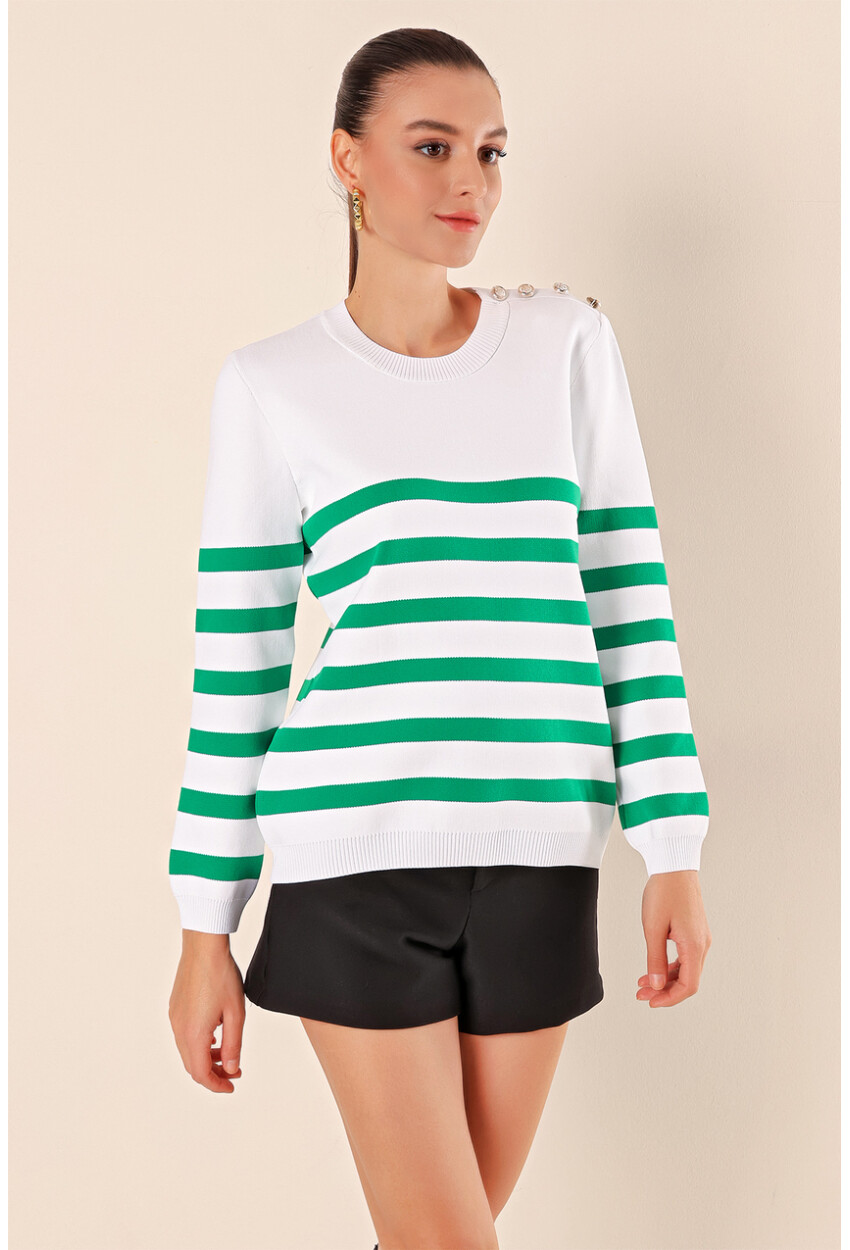 15820 Striped Sweater With Buttons