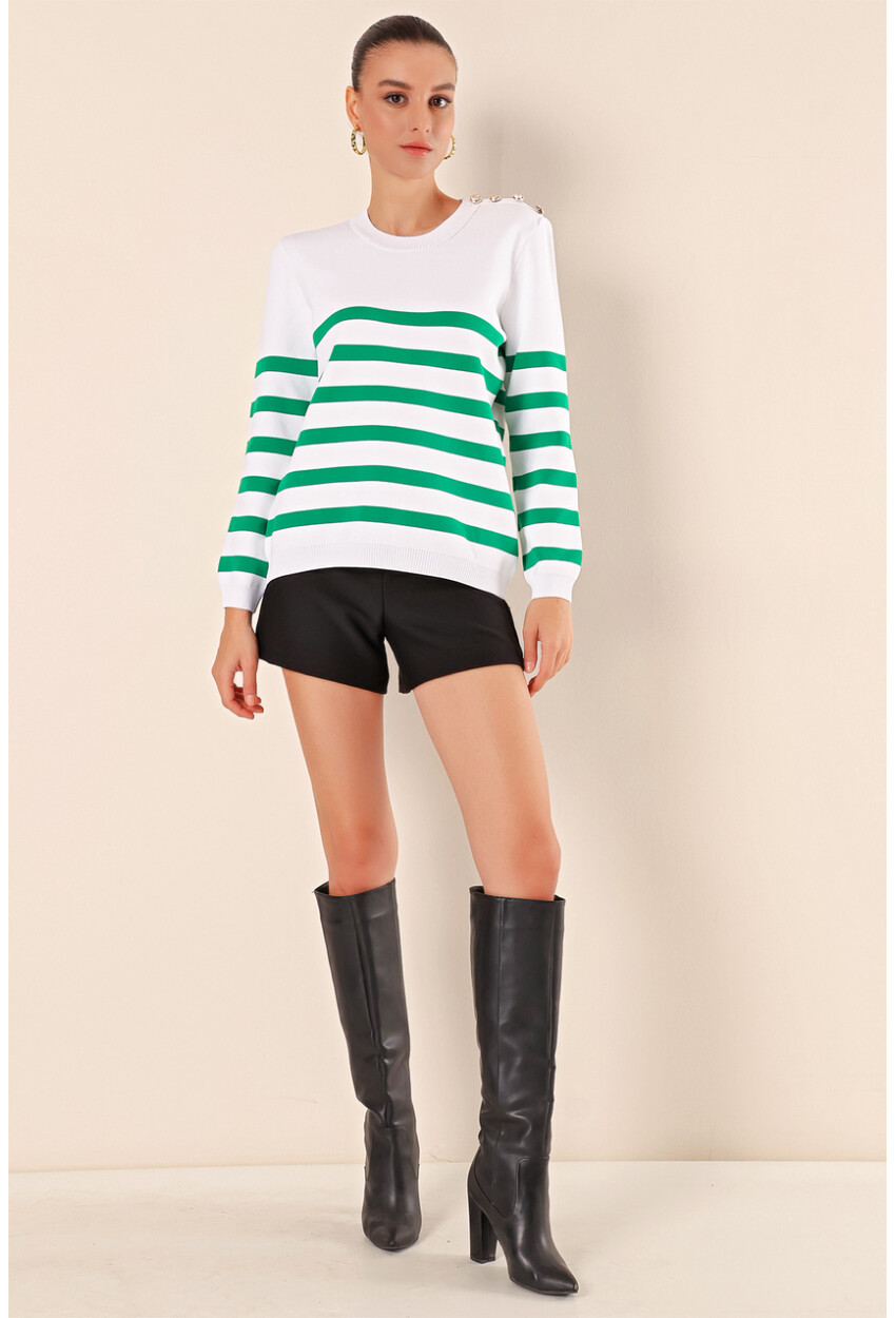 15820 Striped Sweater With Buttons