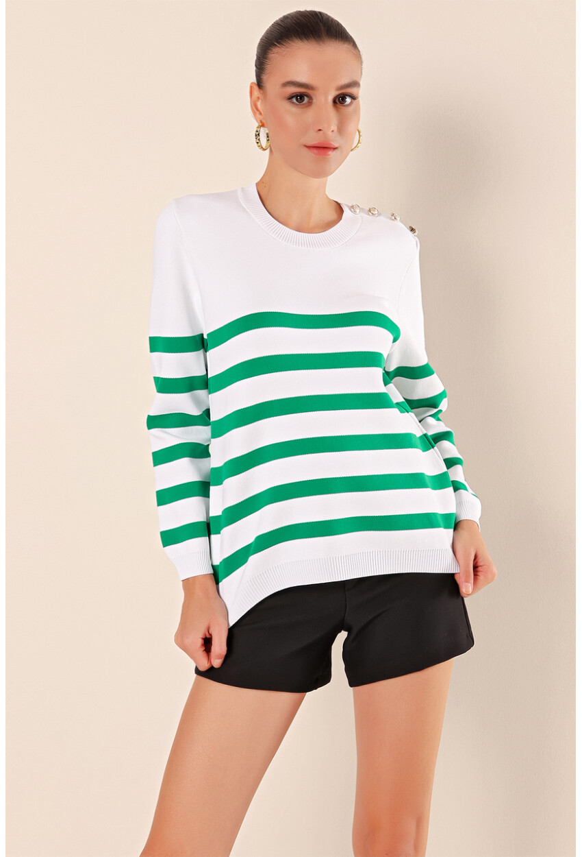 15820 Striped Sweater With Buttons