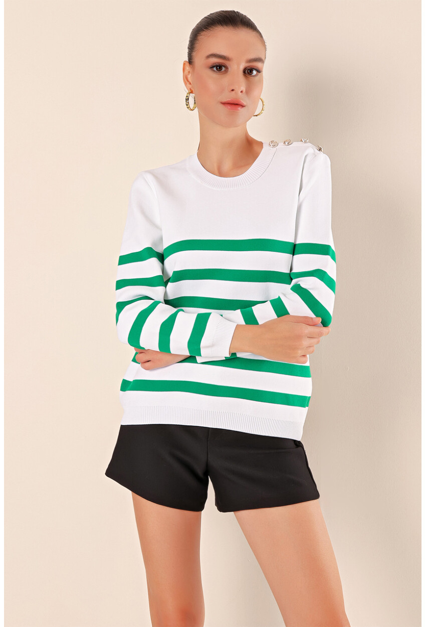 15820 Striped Sweater With Buttons