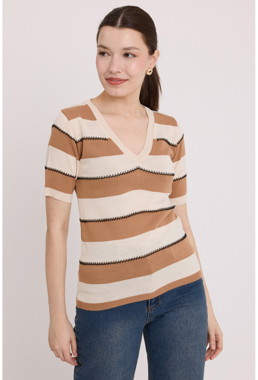 15869 Striped Short Sleeve Blouse