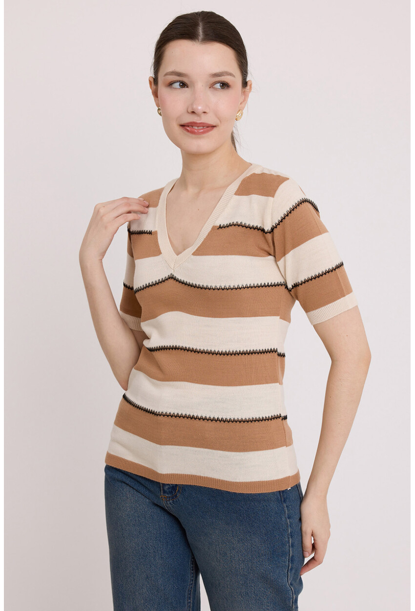 15869 Striped Short Sleeve Blouse