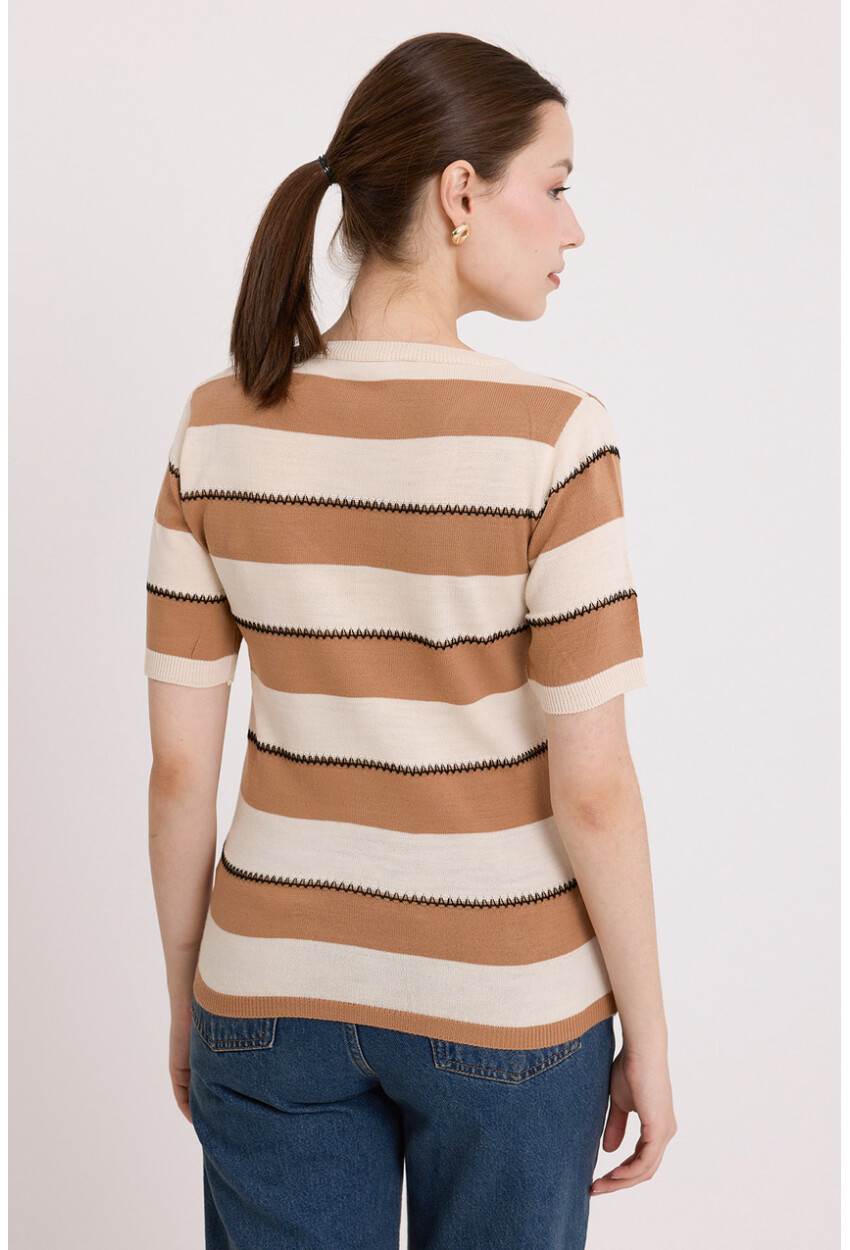 15869 Striped Short Sleeve Blouse