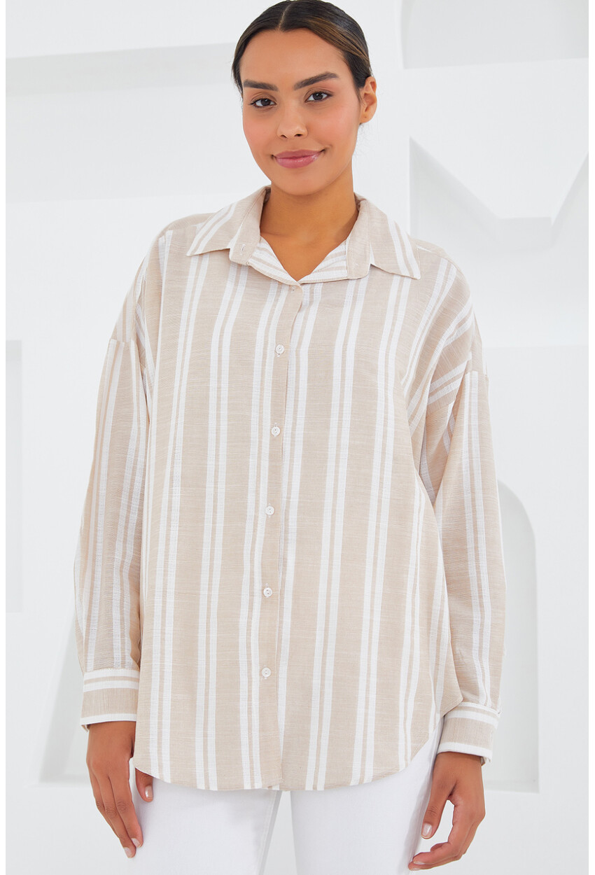 20251 Womens Striped Oversized Shirt