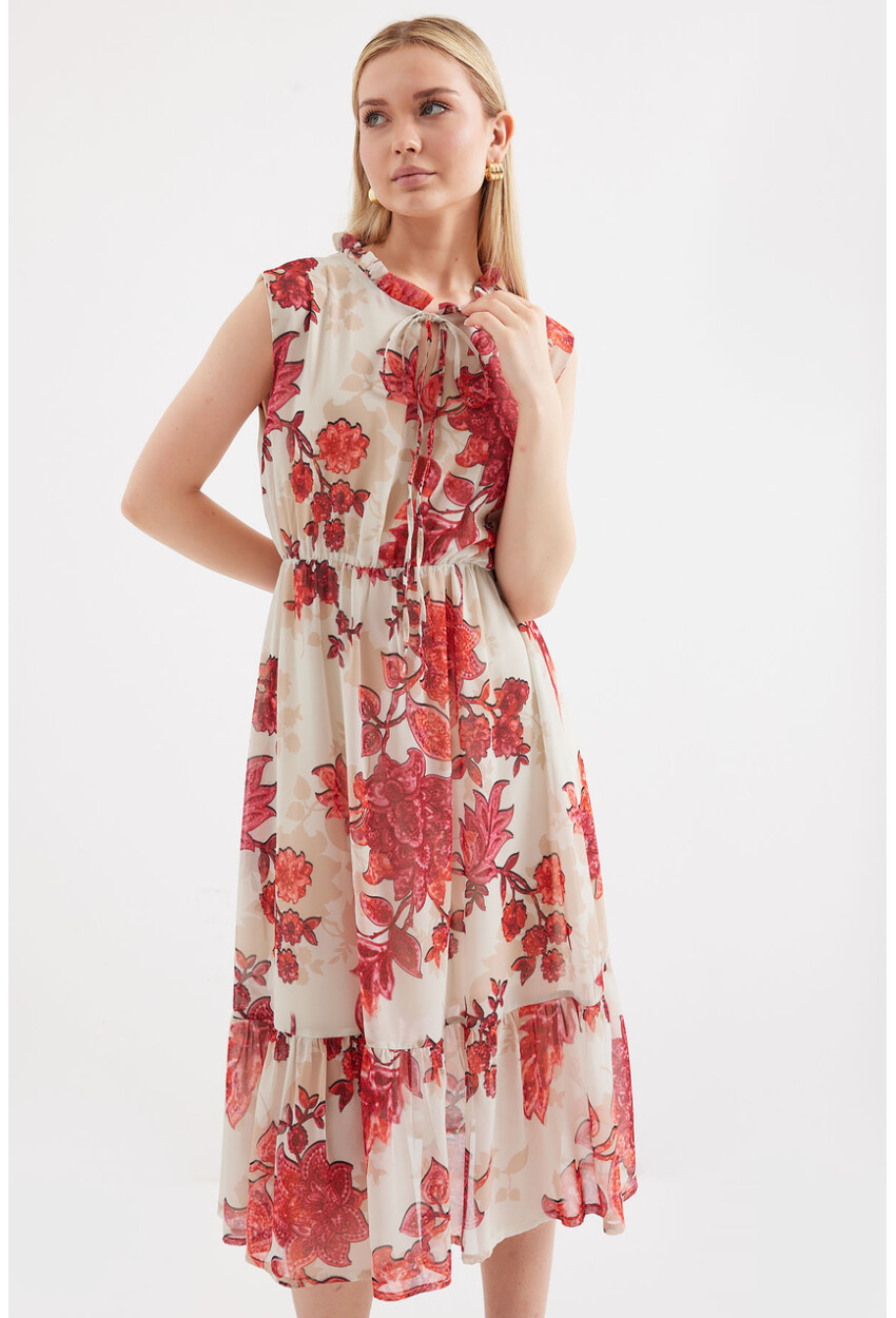 2503 Patterned Sleeveless Chiffon Dress