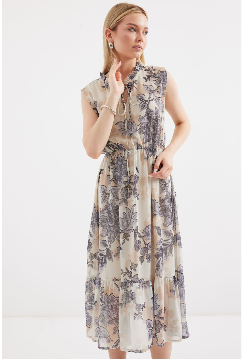 2503 Patterned Sleeveless Chiffon Dress