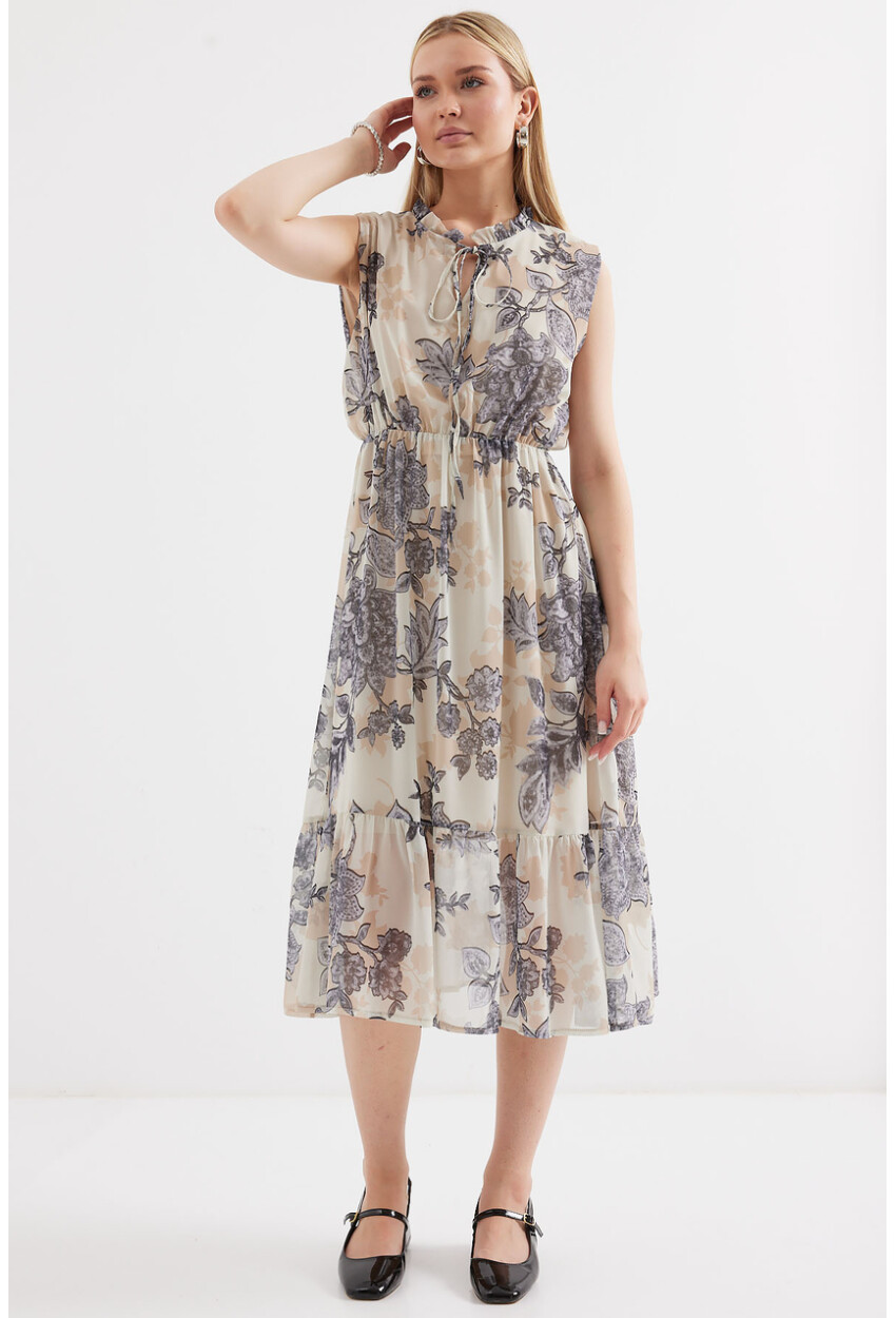 2503 Patterned Sleeveless Chiffon Dress