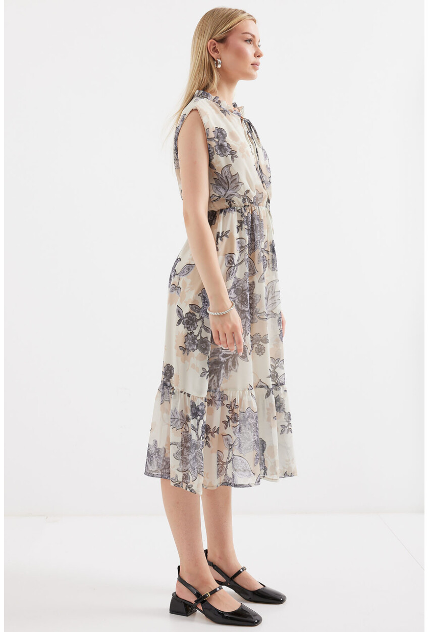 2503 Patterned Sleeveless Chiffon Dress