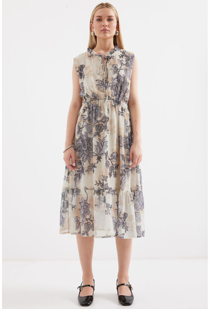 2503 Patterned Sleeveless Chiffon Dress