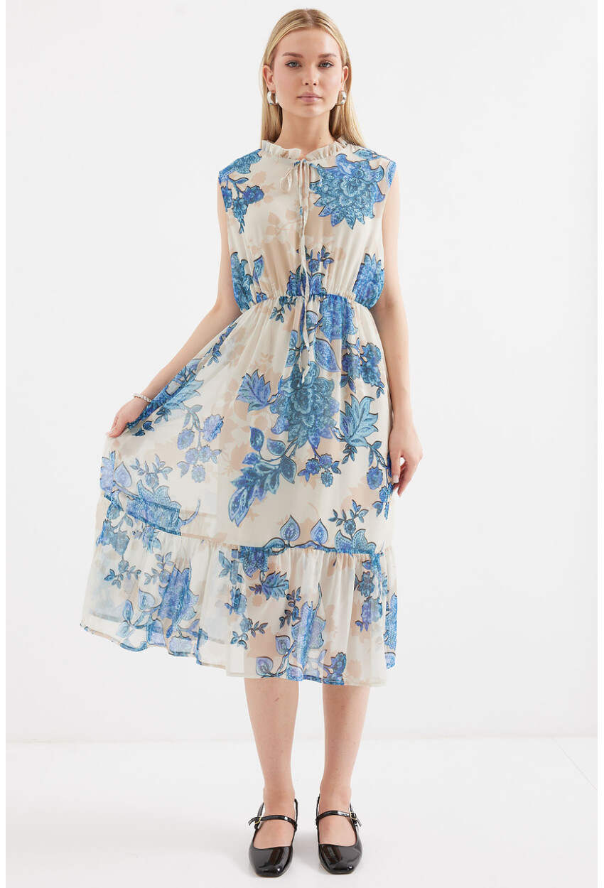 2503 Patterned Sleeveless Chiffon Dress