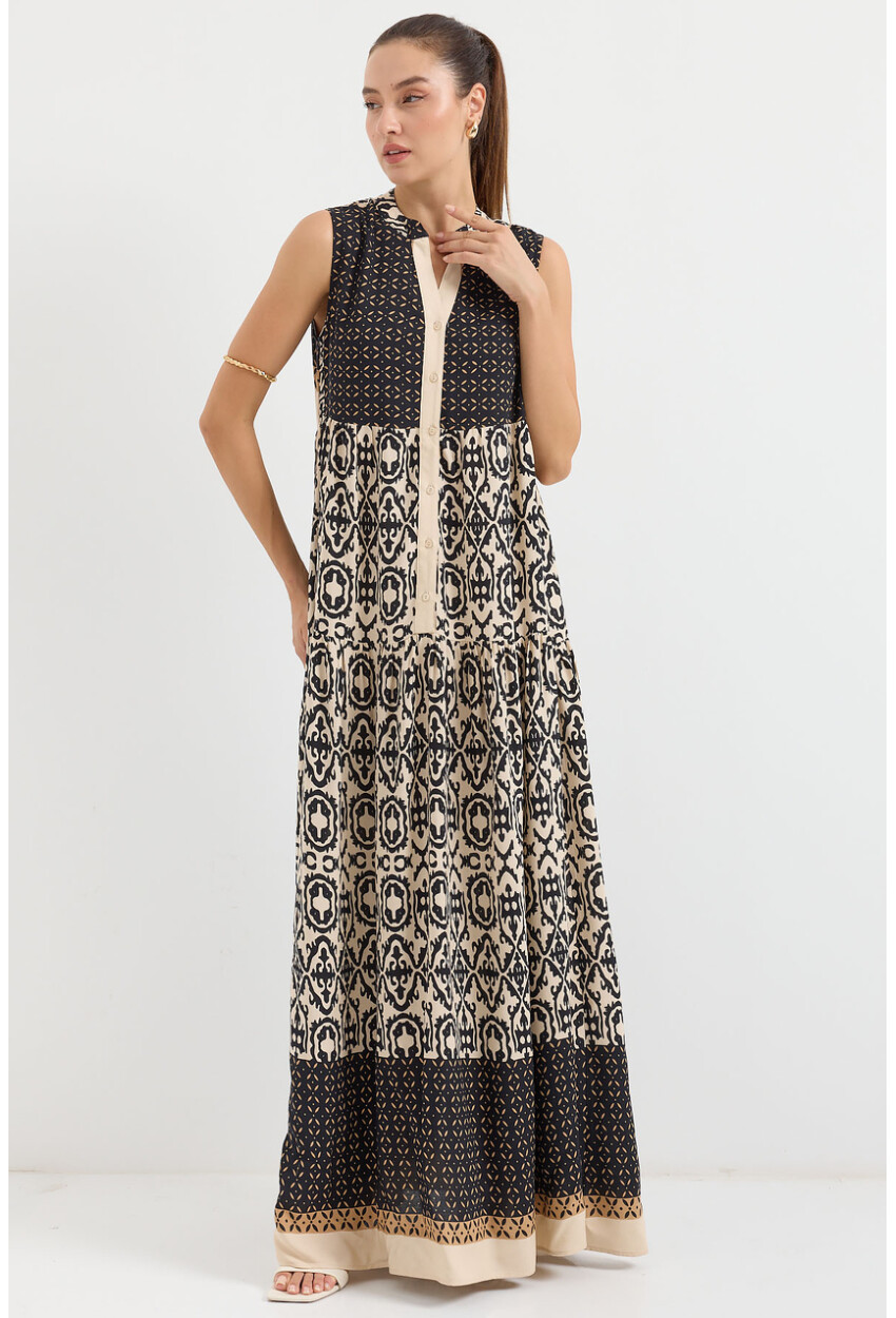 2515 Sleeveless Full-Length Viscose Dress With Pattern