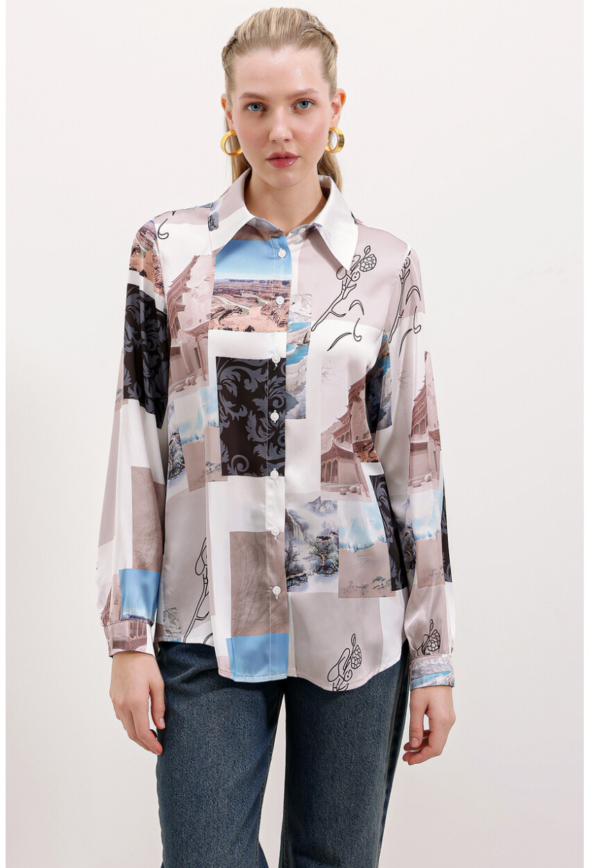 3964 Light Draped Satin Shirt