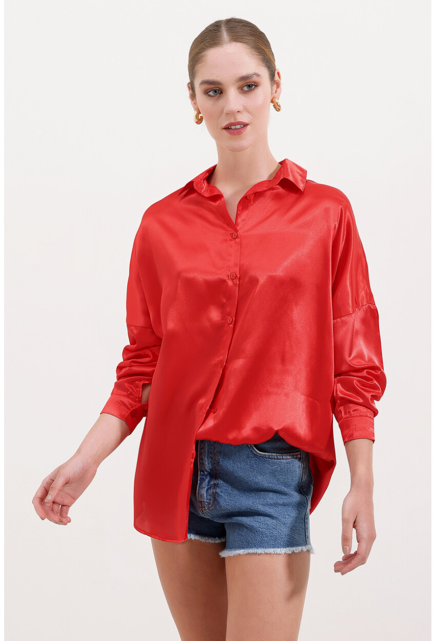 3985 Oversized Satin Shirt