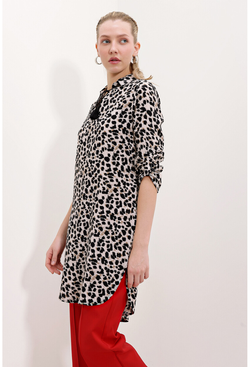 5613 Striped Tunic With Tie Collar