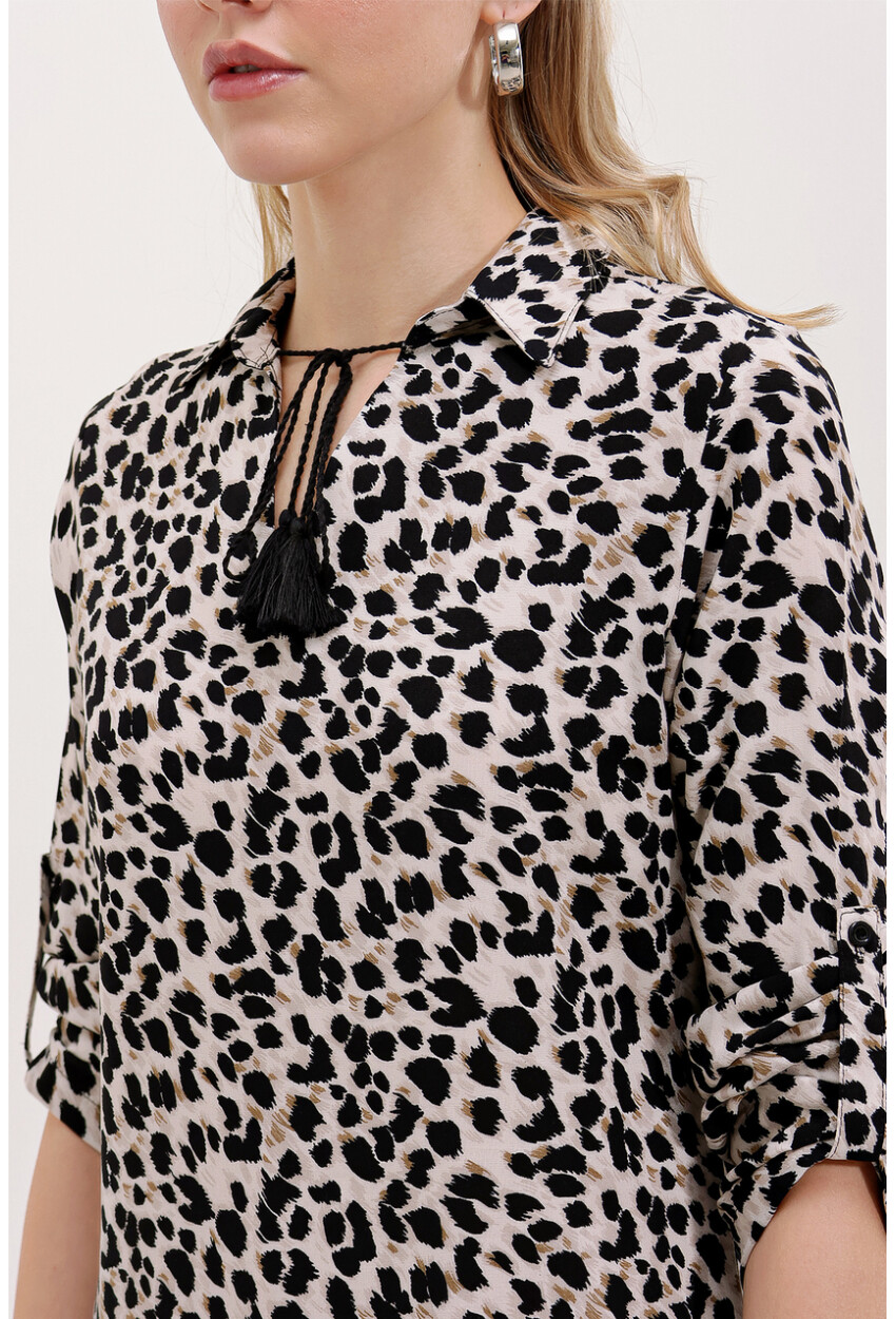 5613 Striped Tunic With Tie Collar