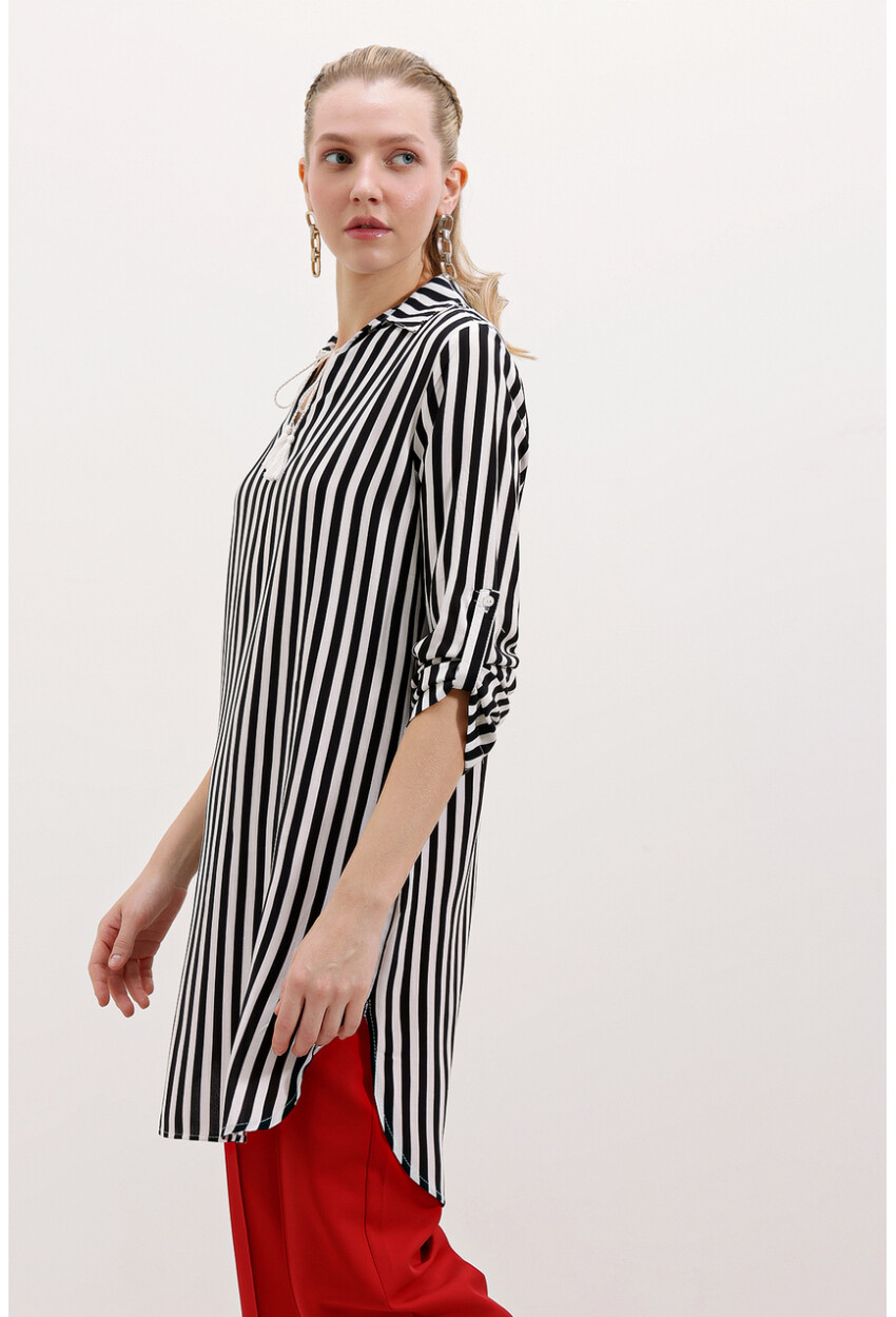 5613 Striped Tunic With Tie Collar