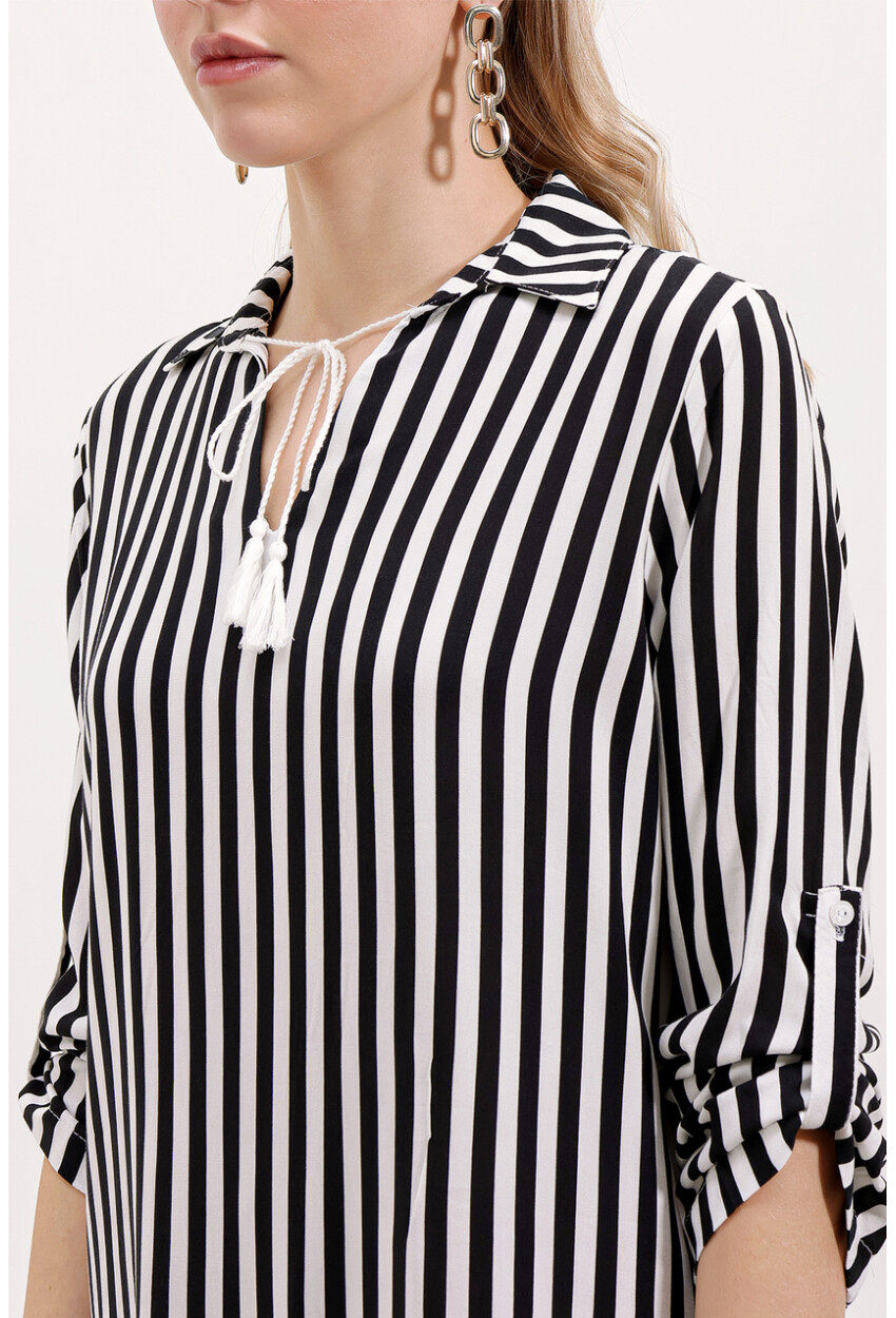 5613 Striped Tunic With Tie Collar