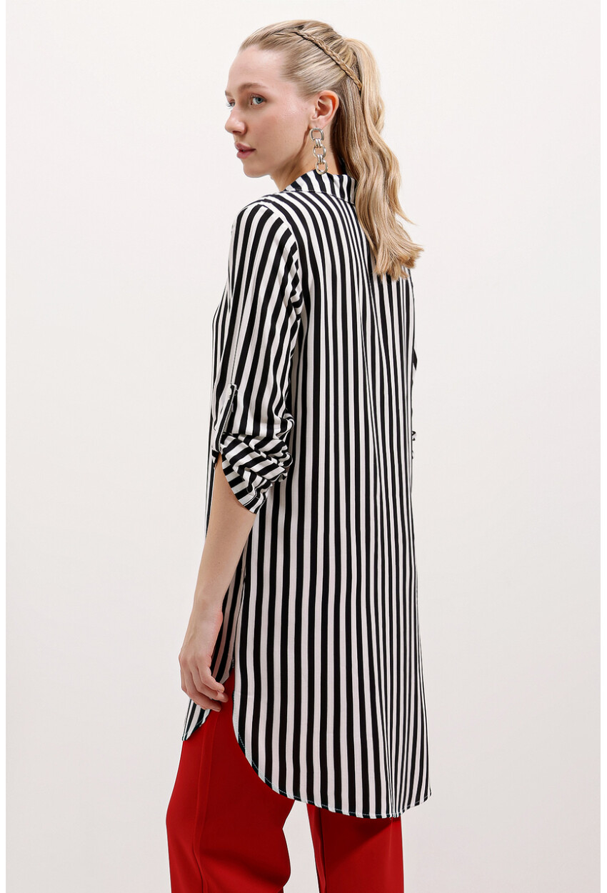 5613 Striped Tunic With Tie Collar