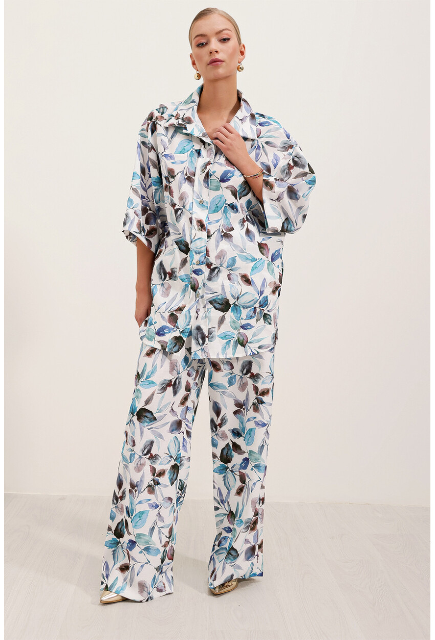 6607 Patterned Linen Two-Piece Set