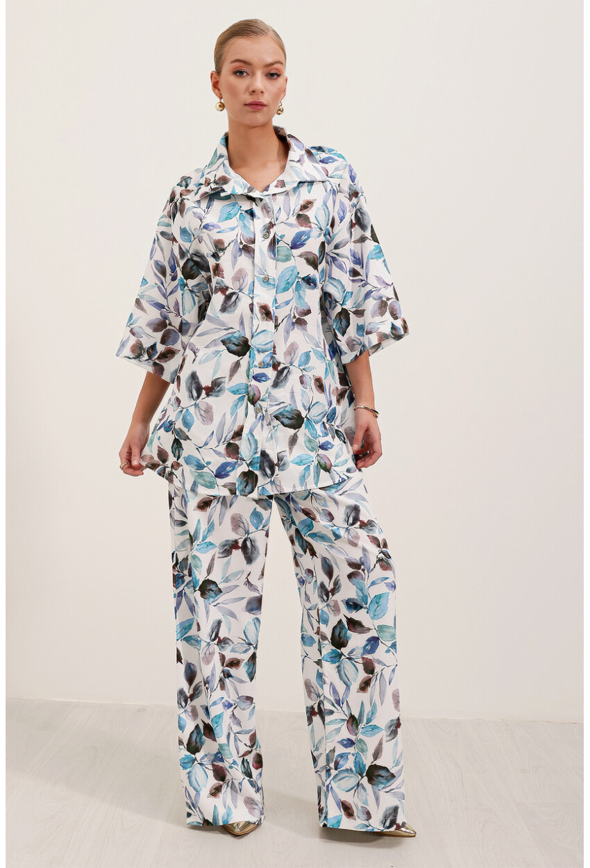 6607 Patterned Linen Two-Piece Set