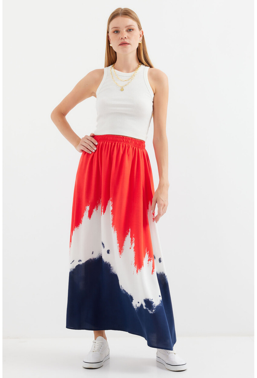 8025 Patterned Long Viscose Skirt