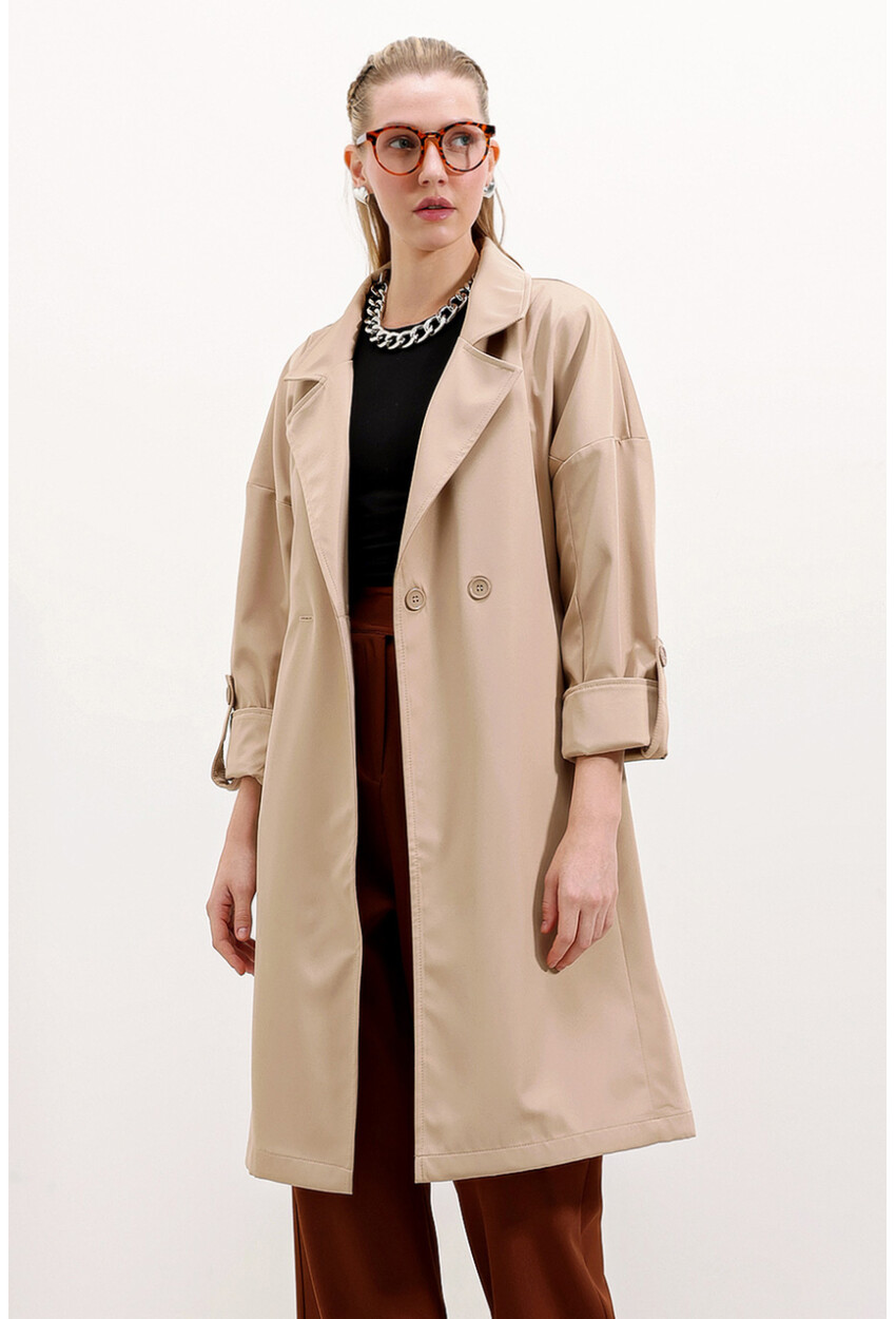 9104 Lined Double-Breasted Trench Coat