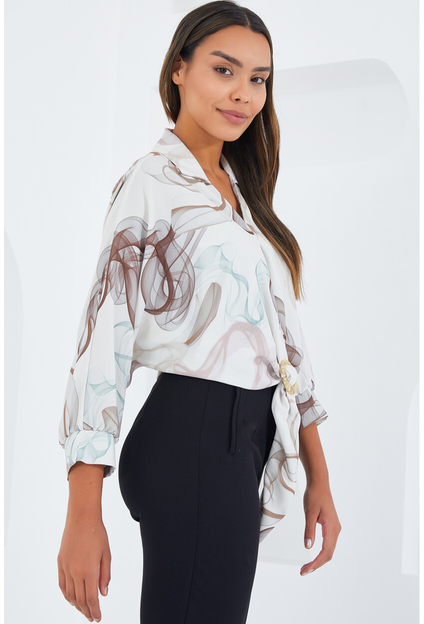 Womens Oversized Draped Crop Satin Shirt 906