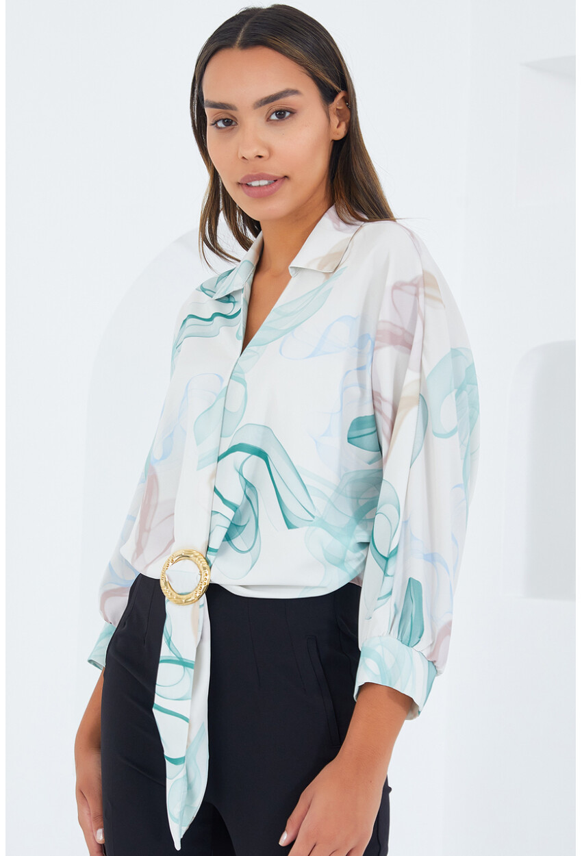 Womens Oversized Draped Crop Satin Shirt 906