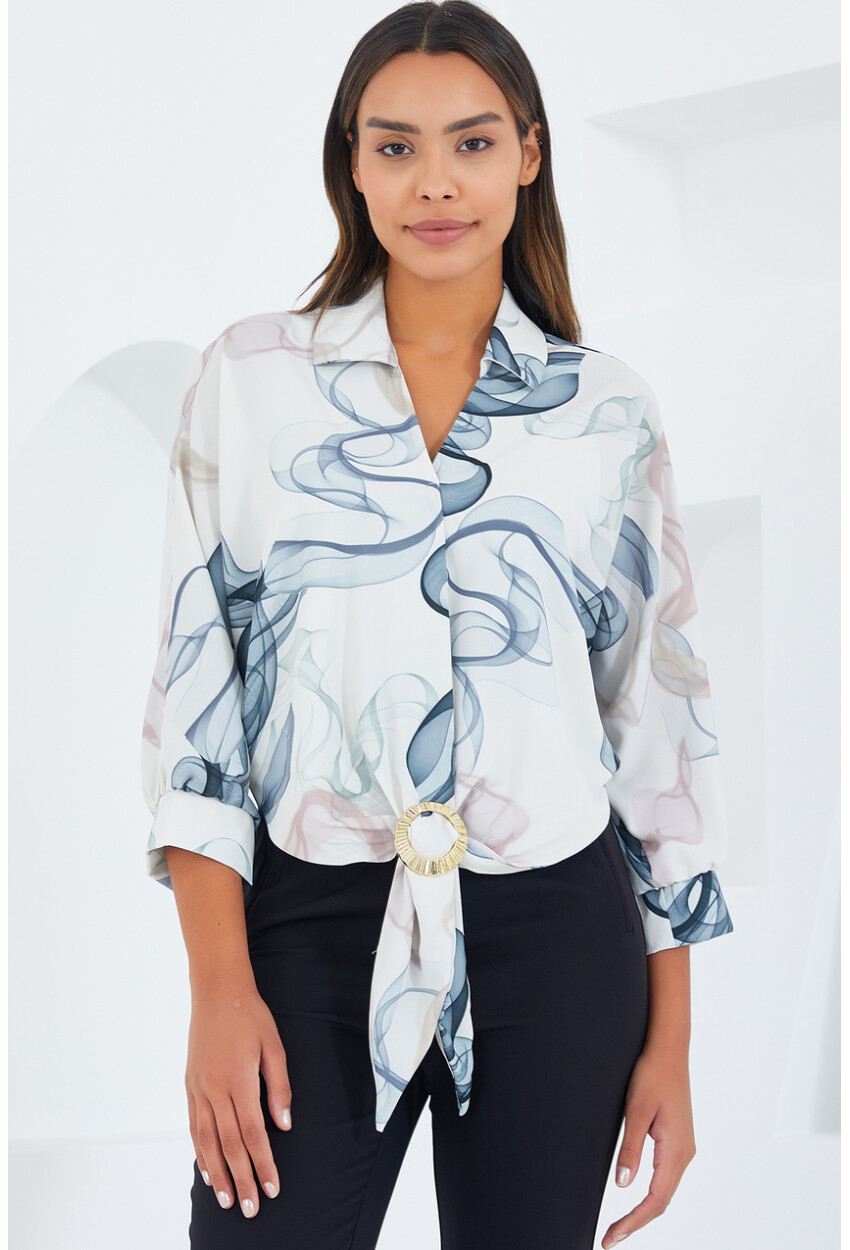 Womens Oversized Draped Crop Satin Shirt 906