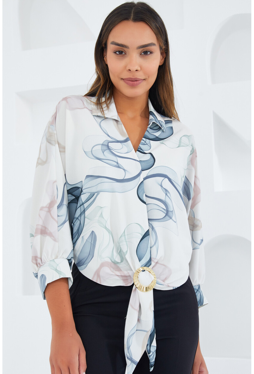 Womens Oversized Draped Crop Satin Shirt 906