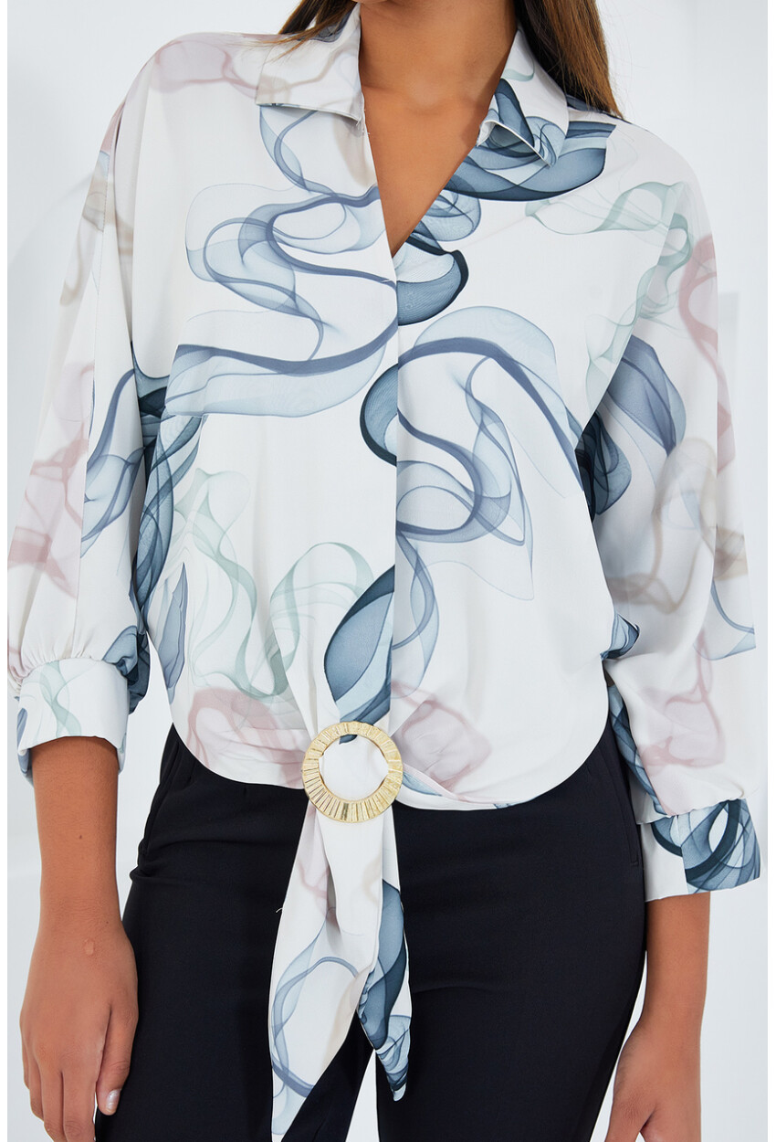 Womens Oversized Draped Crop Satin Shirt 906